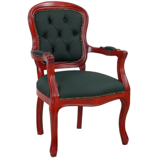 Mobilya Baba Safran Klasik Ofis Bekleme Koltuğu | Maun Ahşap & Siyah Deri